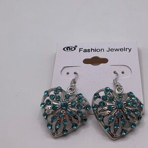 Silver and Teal Heart Earrings NWT